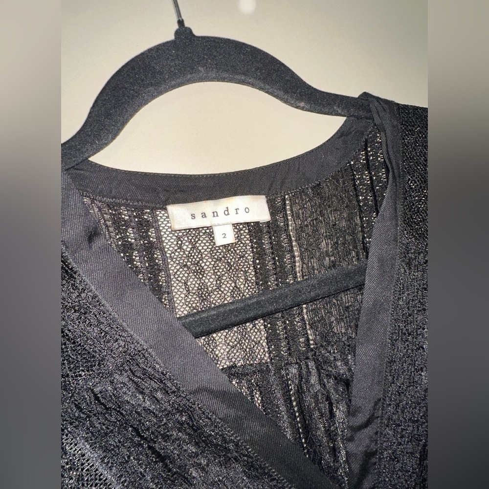 SANDRO Lace Black Sheer Sleeveless Top Size 2 - Picture 3 of 7